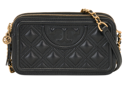 Mini Fleming Double Zip, Leather, Black, MIC, DB, 2*